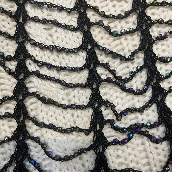 Cocoon House Hand Crochet Open Black Cardigan Shrug with Iridescent Beading Y2K - Picture 7 of 12